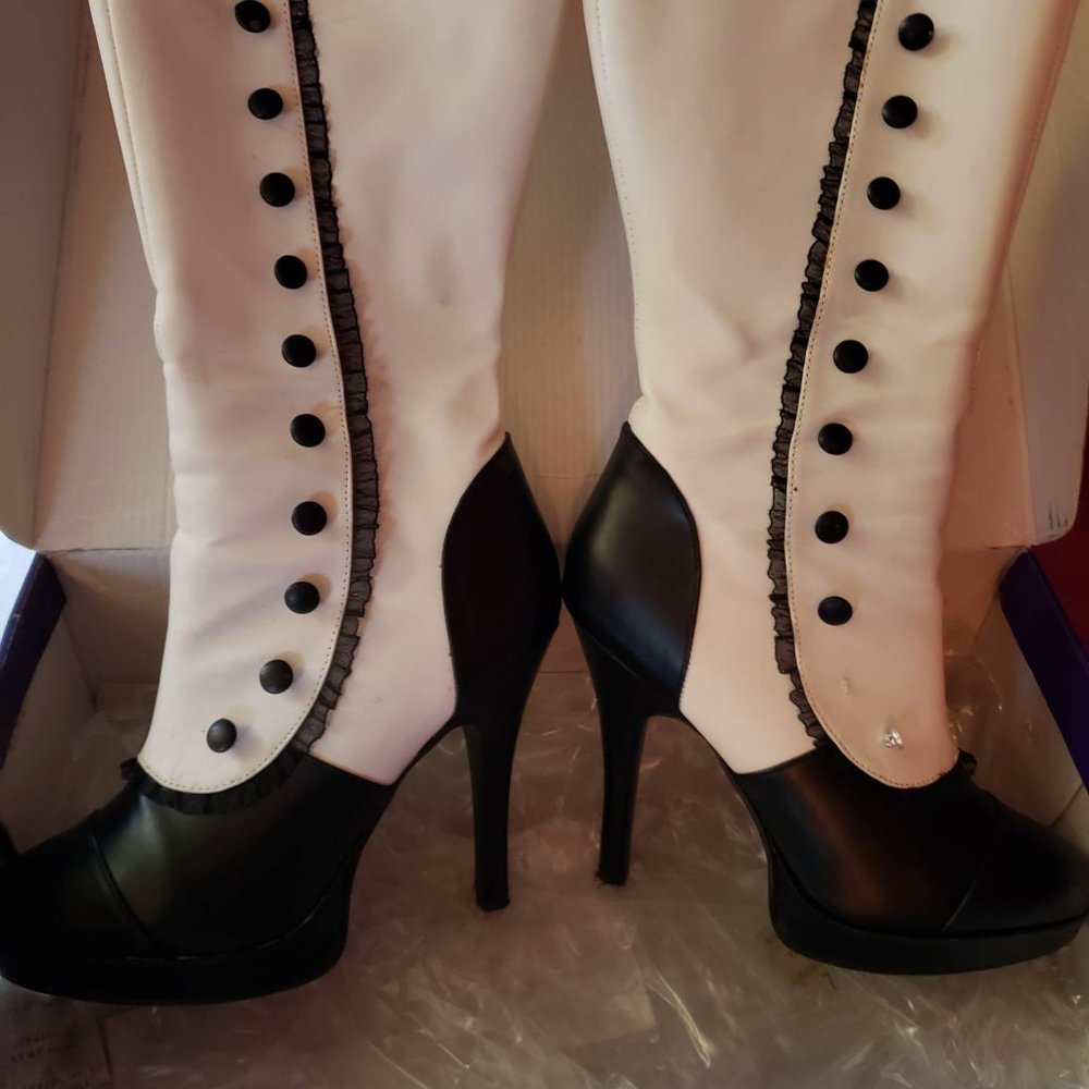 Women Mid-calf Boots Retro Steampunk Lace Gothic Lolita High Heels Cosplay Shoes